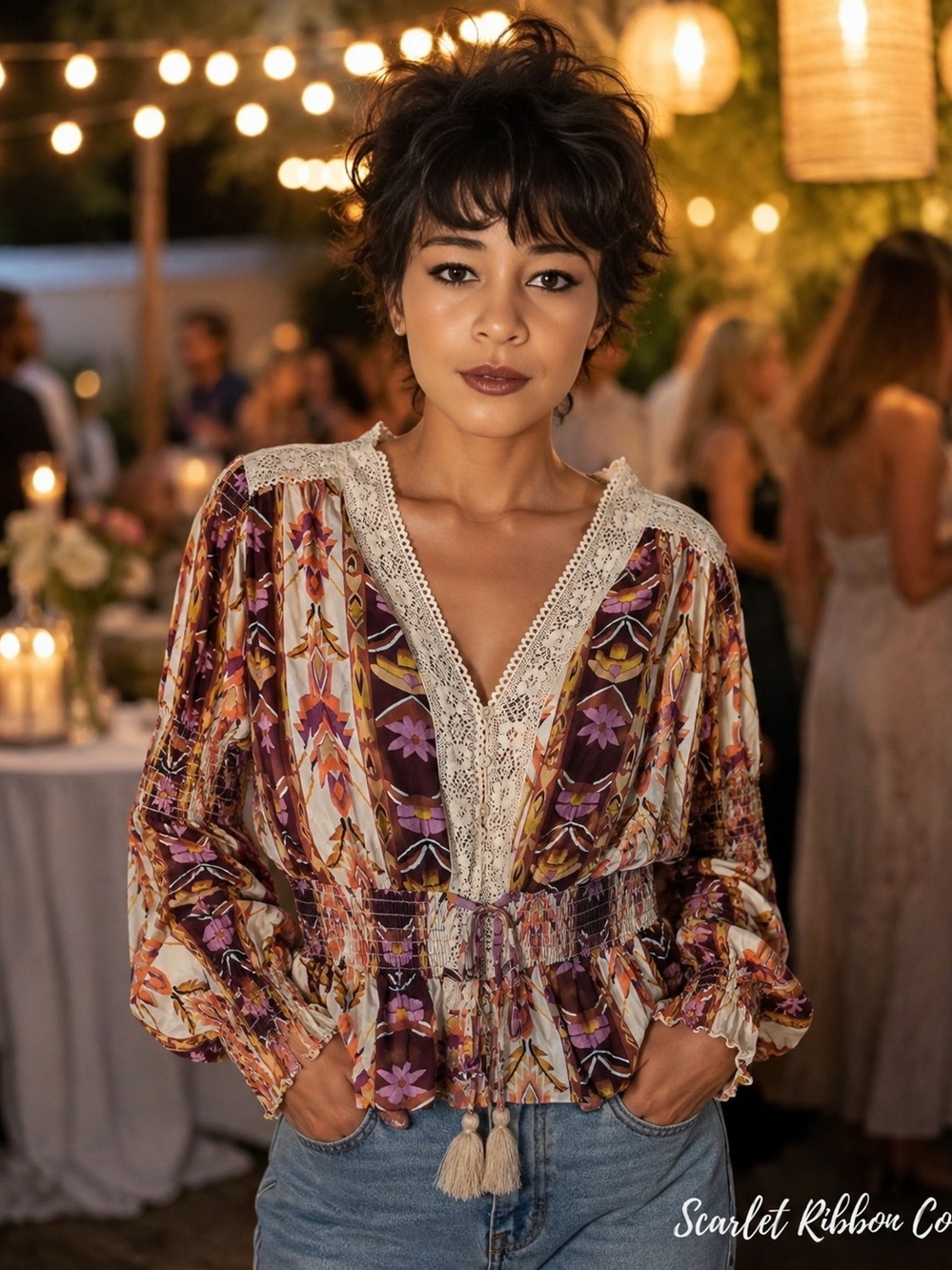 ✨️Calligraphe Bohemian Floral Print Smocked Peplum Blouse
